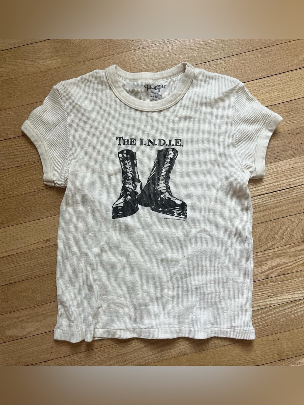 Brandy Melville Cream Waffle Tee with Boot Graphic